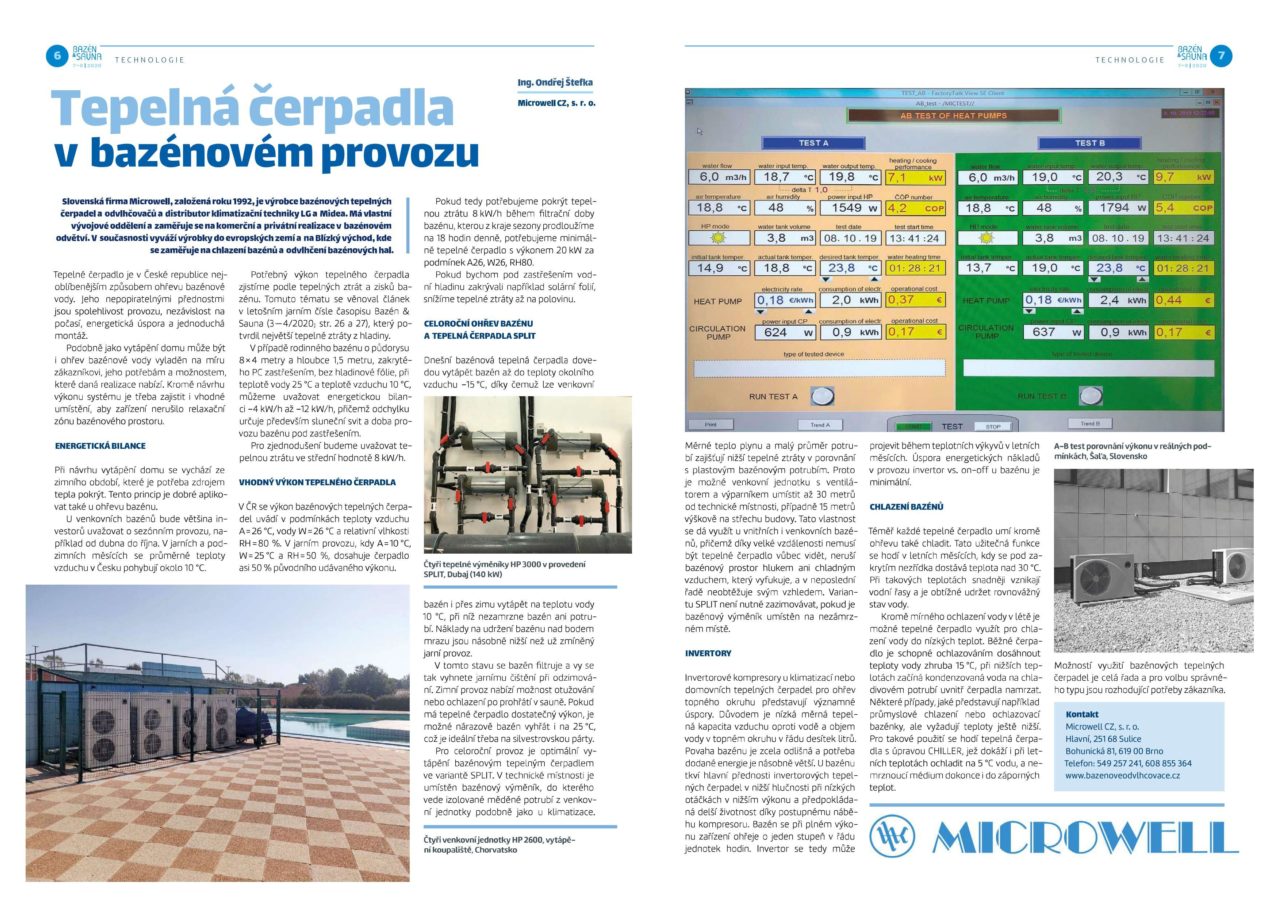 článek z časopisu Bazén&Sauna 5'6 2020 - bazénová tepelná čerpadla | Blog - Microwell